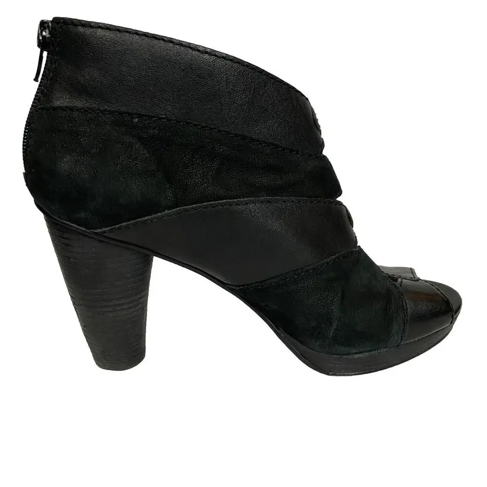 Fossil Bobbi Peep Toe Ankle Boots Booties Women’s Size 8.5 Black Leather - Picture 8 of 13